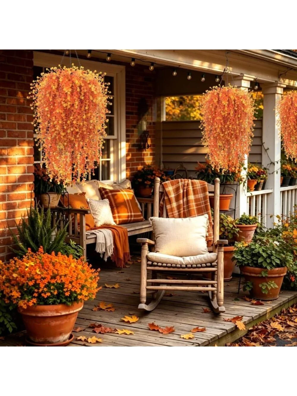 2 Set UV Resistant Fall Artificial Flower Hanging Baskets for Outdoor Decor